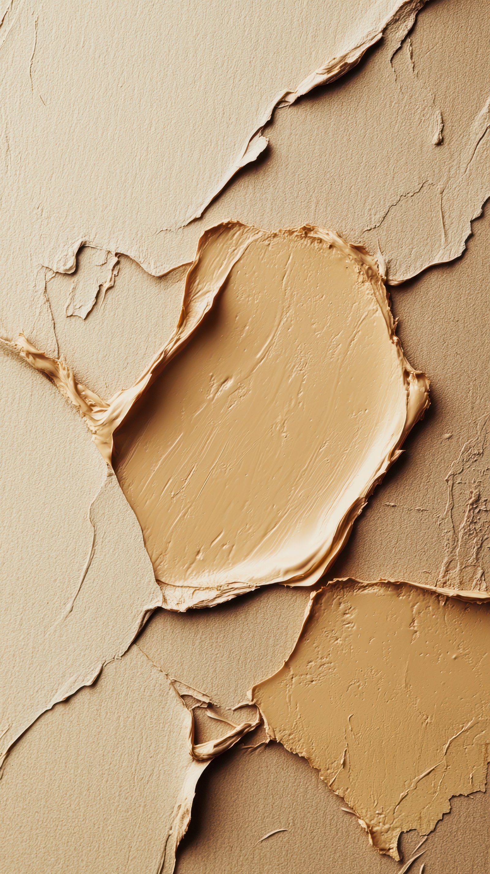 Artistic texture display featuring layers of beige and light brown cream against a soft background in natural tones